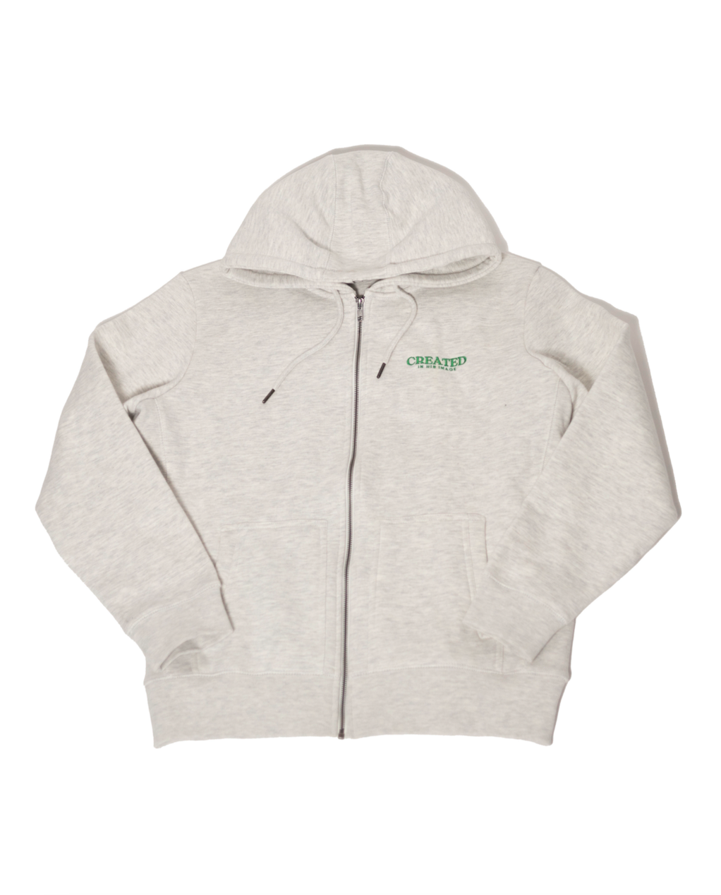 'CREATED IN HIS IMAGE' ash heather grey zip up hoodie