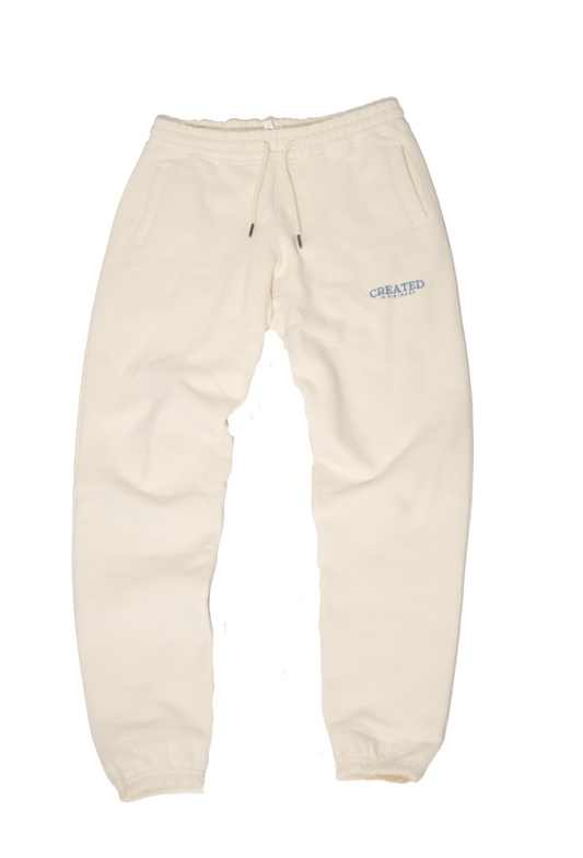 'CREATED IN HIS IMAGE' cream sweatpants